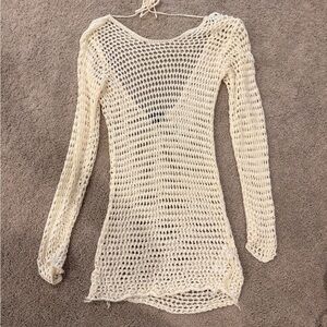 Nasty Gal Ivory Crochet Knit swimsuit coverup